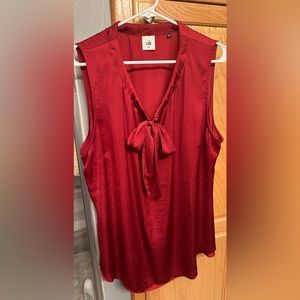 Cabi #3602 Cinch Tie Sleeveless Crimson Sleeveless Blouse